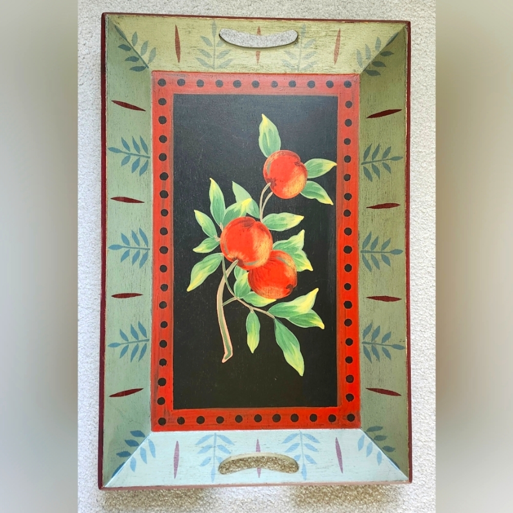 Hand-Painted Fruit Design Wood Serving Tray